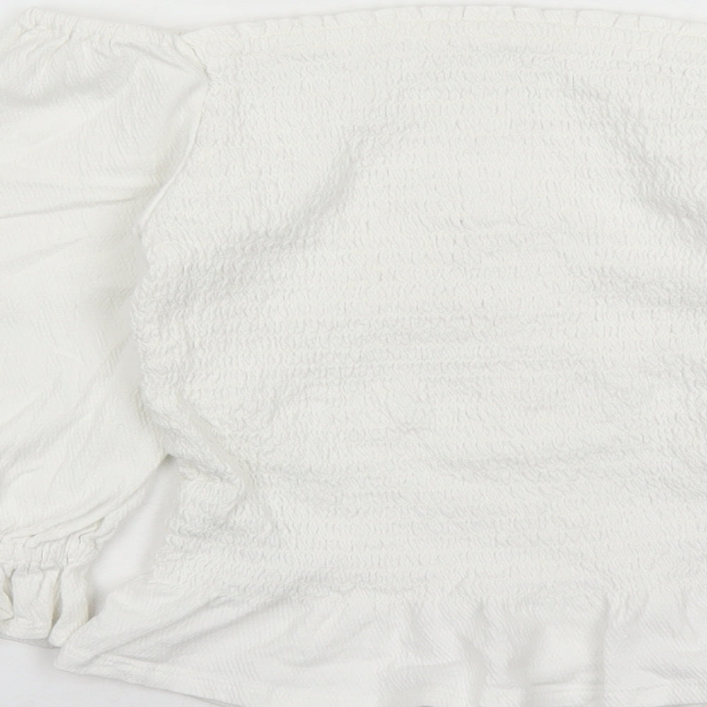 Marks and Spencer Girls White Cotton Basic Blouse Size 10-11 Years Off the Shoulder Pullover - Stretch Button Detail