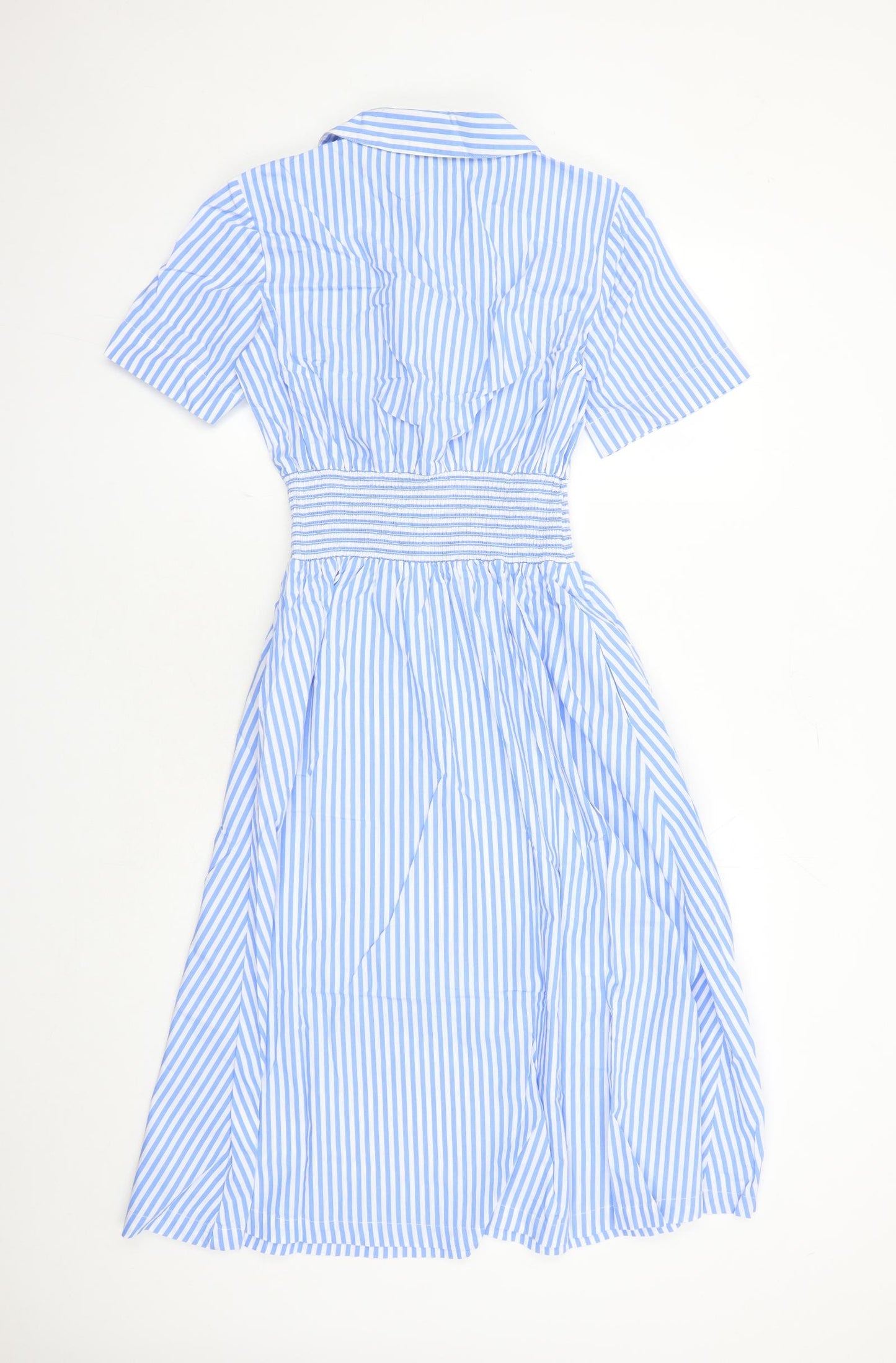 Albaray Womens Blue Striped 100% Cotton Shirt Dress Size 10 Collared Button - Elasticated Waist Detail