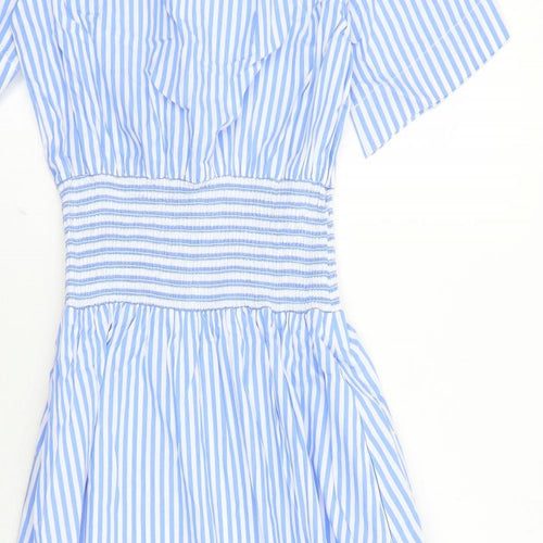 Albaray Womens Blue Striped 100% Cotton Shirt Dress Size 10 Collared Button - Elasticated Waist Detail