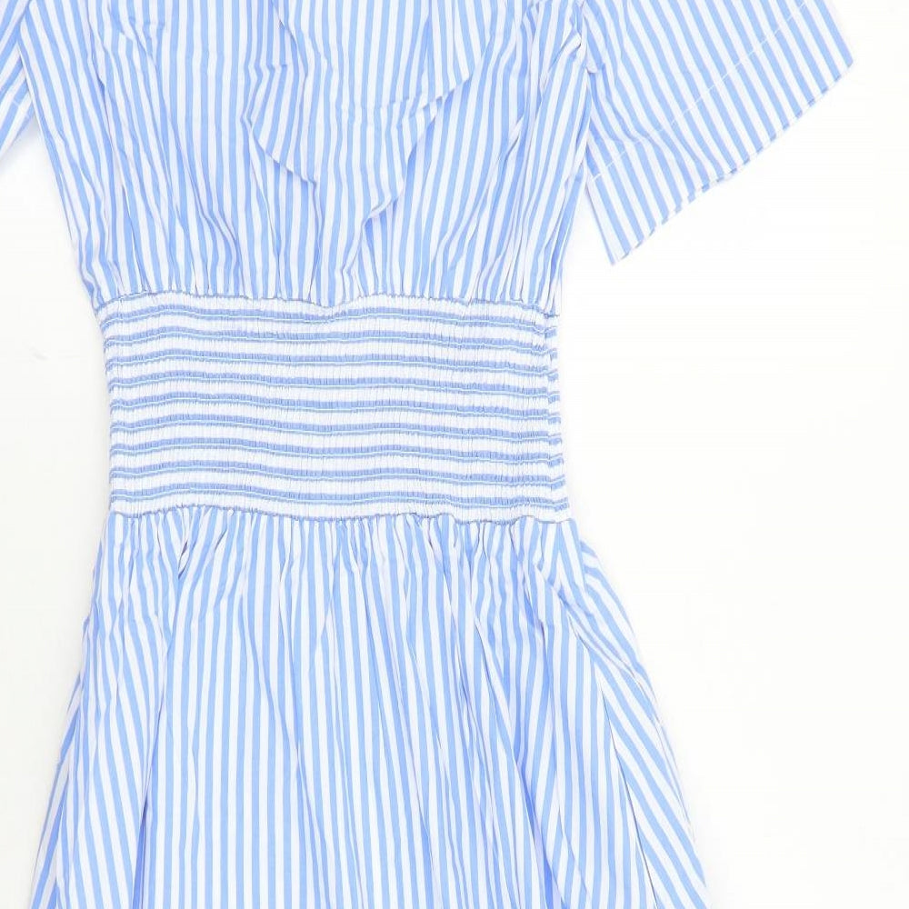 Albaray Womens Blue Striped 100% Cotton Shirt Dress Size 10 Collared Button - Elasticated Waist Detail