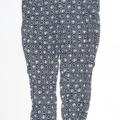 Marks and Spencer Womens Blue Geometric Viscose Capri Trousers Size 12 L25 in Regular - Elasticated Waist
