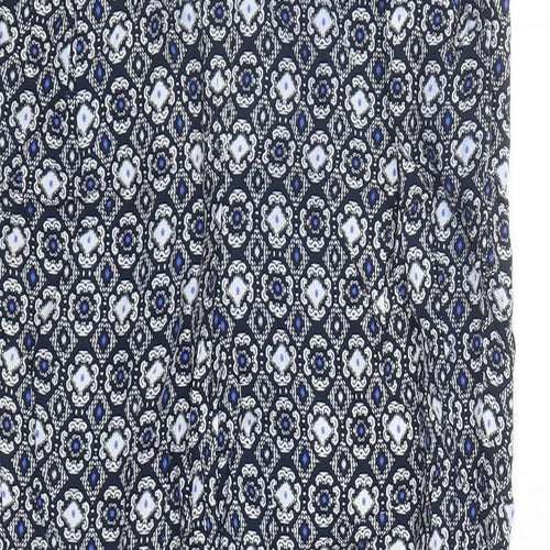 Marks and Spencer Womens Blue Geometric Viscose Capri Trousers Size 12 L25 in Regular - Elasticated Waist