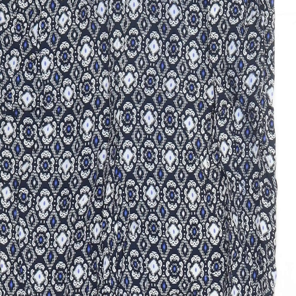 Marks and Spencer Womens Blue Geometric Viscose Capri Trousers Size 12 L25 in Regular - Elasticated Waist