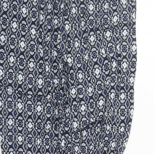 Marks and Spencer Womens Blue Geometric Viscose Capri Trousers Size 12 L25 in Regular - Elasticated Waist