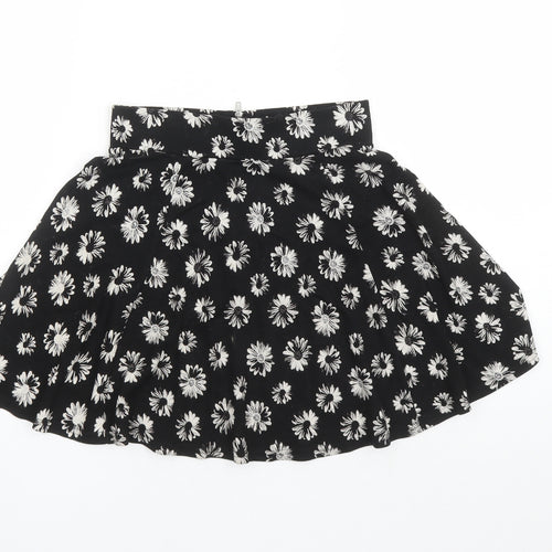 Divided by H&M Womens Black Floral Viscose Skater Skirt Size XS Zip