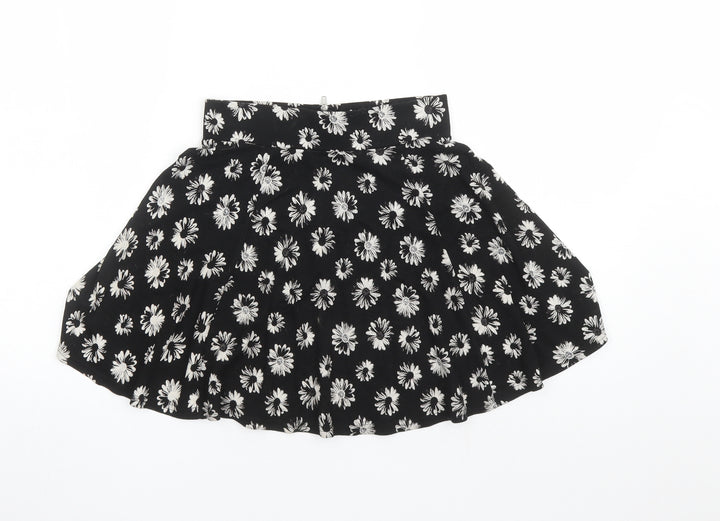 Divided by H&M Womens Black Floral Viscose Skater Skirt Size XS Zip