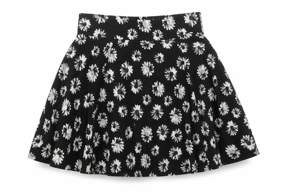 Divided by H&M Womens Black Floral Viscose Skater Skirt Size XS Zip