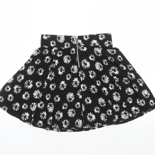 Divided by H&M Womens Black Floral Viscose Skater Skirt Size XS Zip