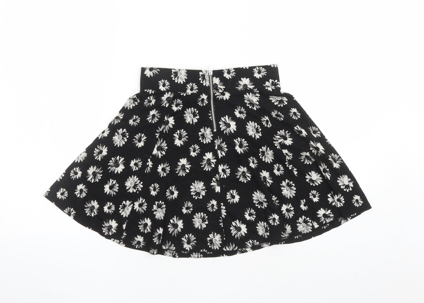 Divided by H&M Womens Black Floral Viscose Skater Skirt Size XS Zip