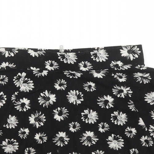 Divided by H&M Womens Black Floral Viscose Skater Skirt Size XS Zip