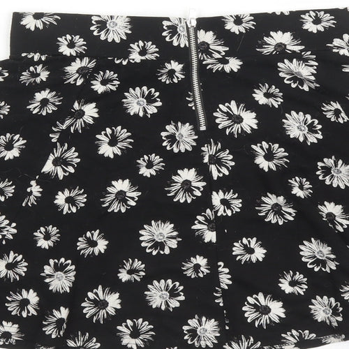 Divided by H&M Womens Black Floral Viscose Skater Skirt Size XS Zip
