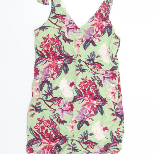 & Other Stories Womens Green Floral Viscose Mini Size 8 V-Neck Pullover