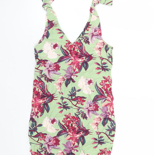 & Other Stories Womens Green Floral Viscose Mini Size 8 V-Neck Pullover