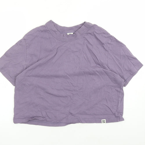 Lucy & Yak Womens Purple 100% Cotton Cropped T-Shirt Size XL Crew Neck