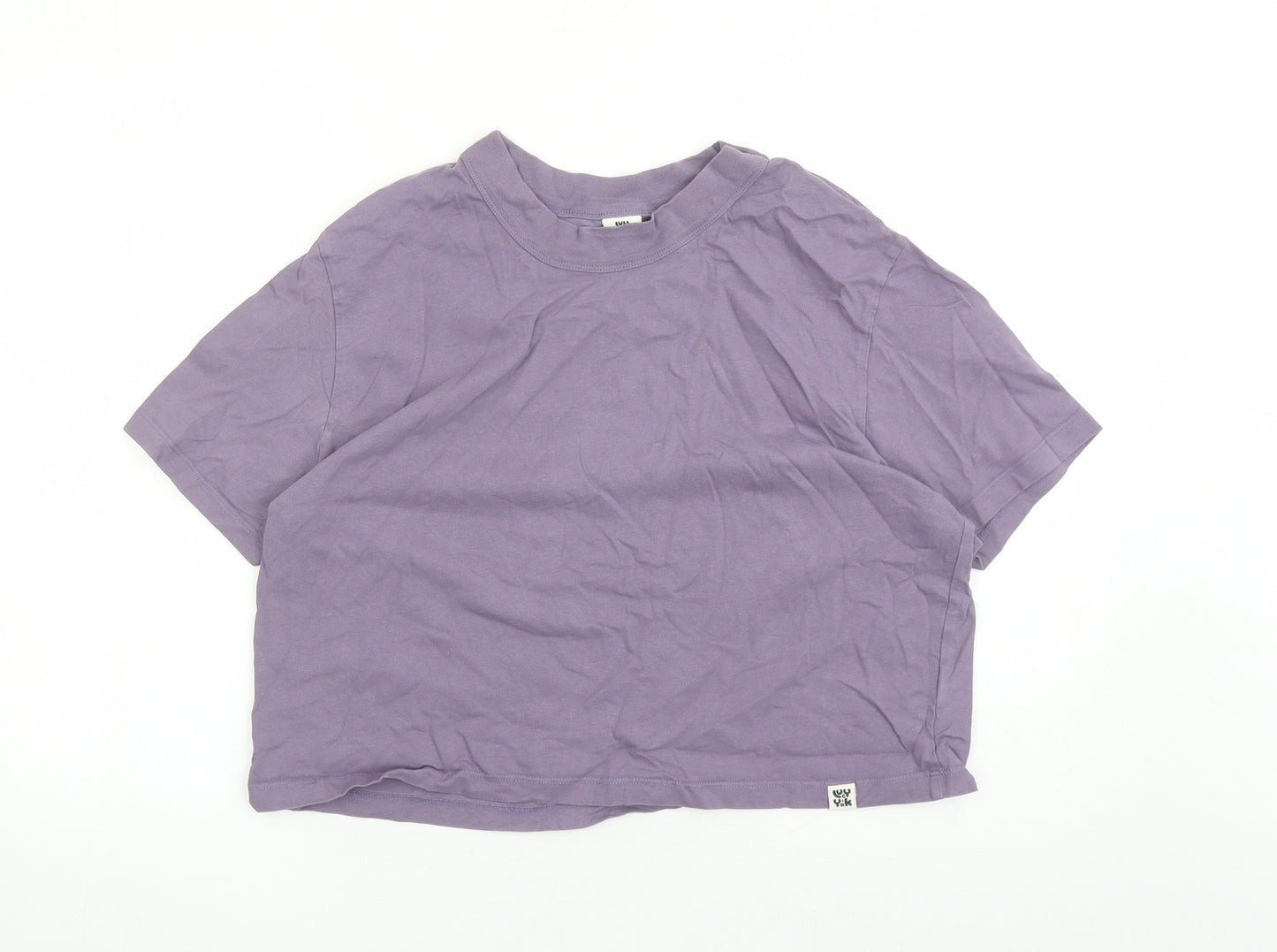Lucy & Yak Womens Purple 100% Cotton Cropped T-Shirt Size XL Crew Neck