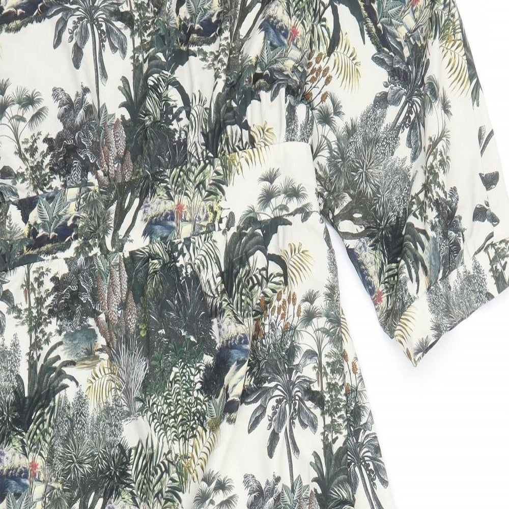 NEXT Womens Green Geometric Polyester Wrap Dress Size 22 V-Neck Tie