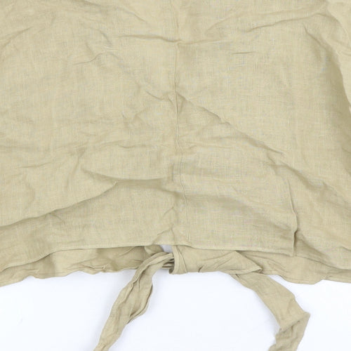 Zara Womens Brown Linen Cropped Button-Up Size XL Collared