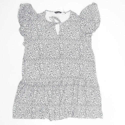 Marks and Spencer Womens Blue Floral Viscose A-Line Size 20 Round Neck Pullover - Keyhole Neckline