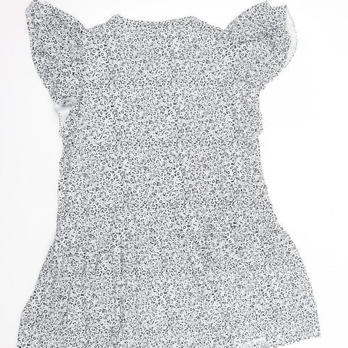 Marks and Spencer Womens Blue Floral Viscose A-Line Size 20 Round Neck Pullover - Keyhole Neckline