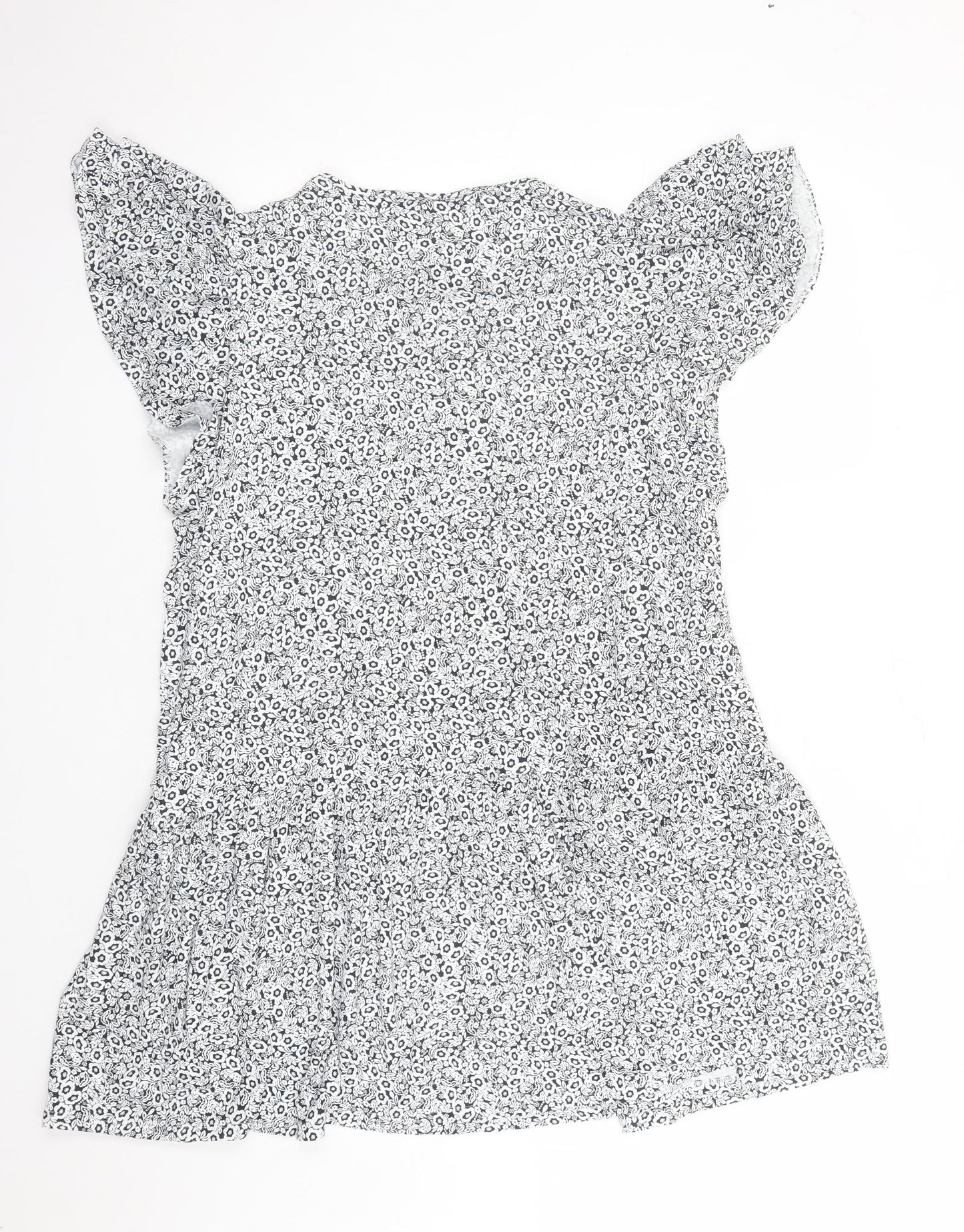 Marks and Spencer Womens Blue Floral Viscose A-Line Size 20 Round Neck Pullover - Keyhole Neckline
