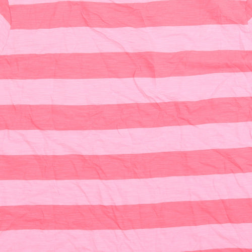 Marks and Spencer Womens Pink Striped 100% Cotton Basic T-Shirt Size 16 Crew Neck - Pocket Detail