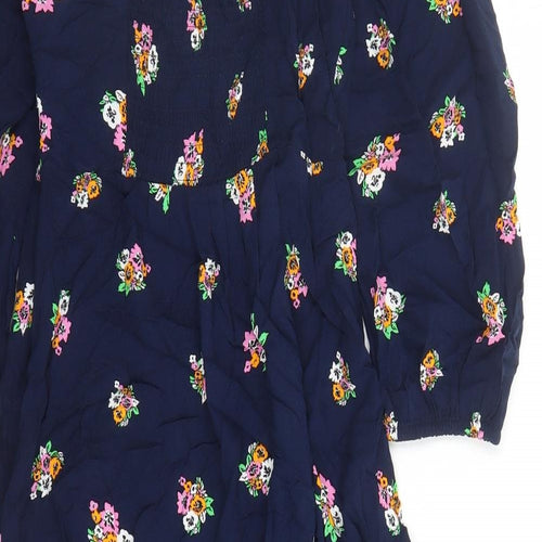 Marks and Spencer Womens Blue Floral Viscose A-Line Size 8 V-Neck Zip - Split Detail