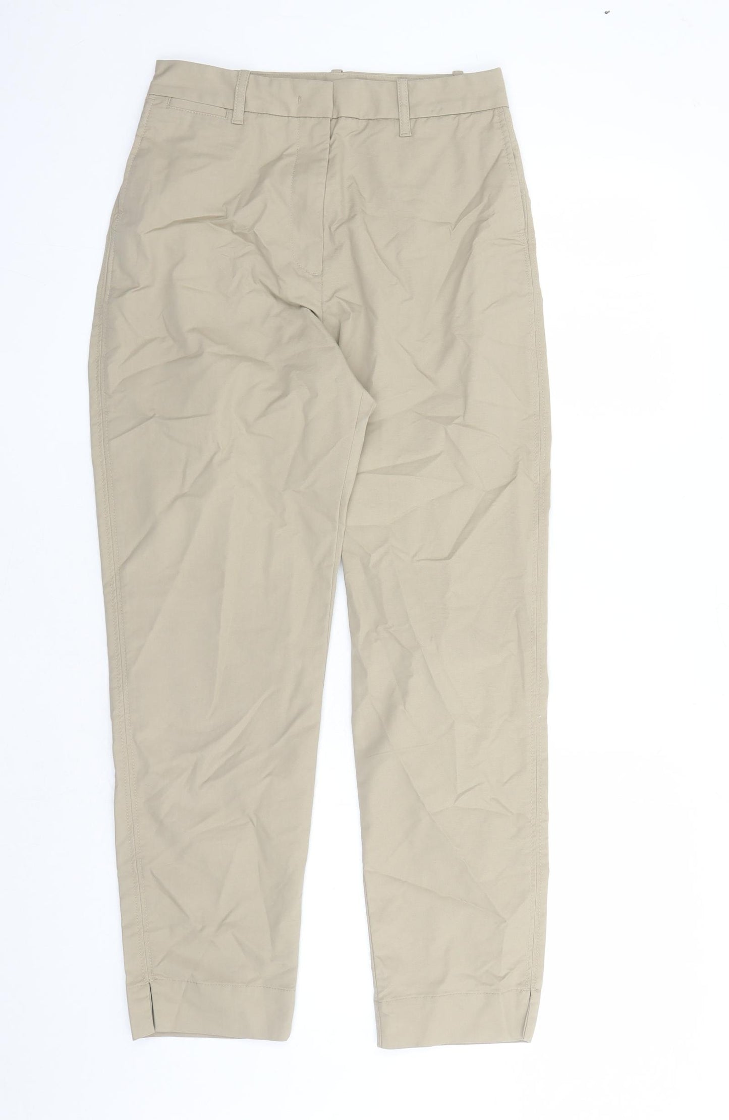 Marks and Spencer Womens Beige Cotton Chino Trousers Size 8 L27 in Regular Zip - Pockets