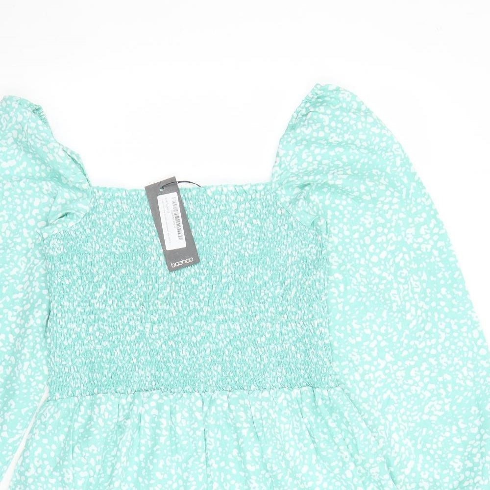 Boohoo Womens Green Geometric Polyester Basic Blouse Size 12 Square Neck