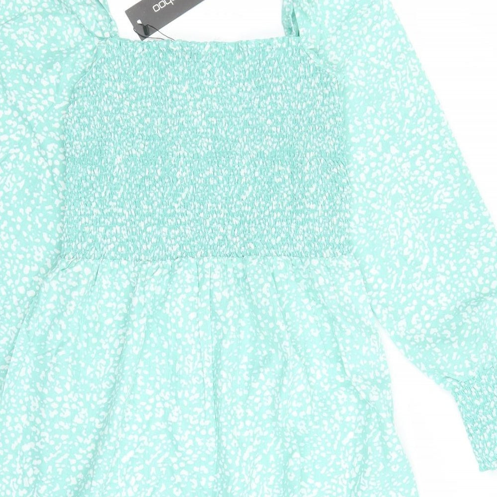 Boohoo Womens Green Geometric Polyester Basic Blouse Size 12 Square Neck