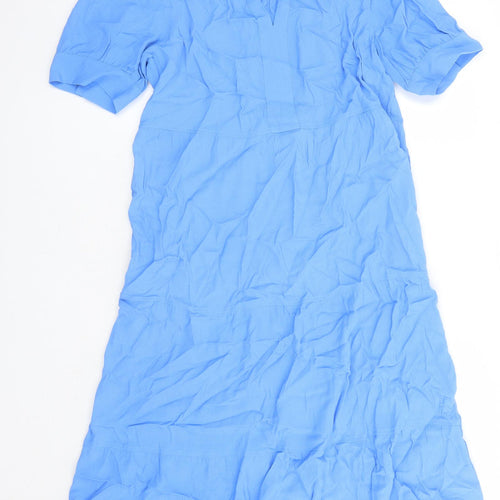 Marks and Spencer Womens Blue Viscose Trapeze & Swing Size 10 V-Neck Pullover