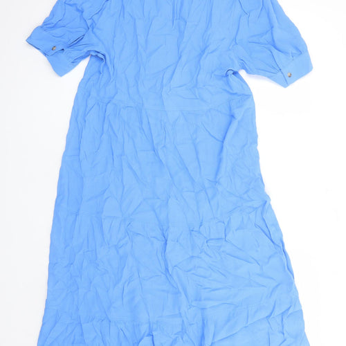 Marks and Spencer Womens Blue Viscose Trapeze & Swing Size 10 V-Neck Pullover