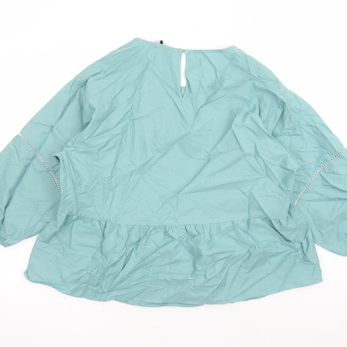 Marks and Spencer Womens Blue 100% Cotton Basic Blouse Size 14 Round Neck