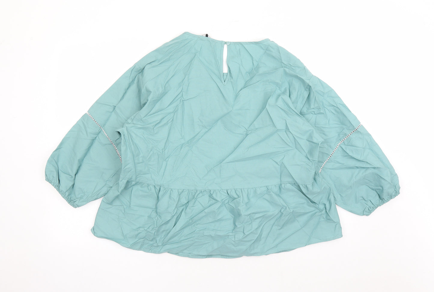 Marks and Spencer Womens Blue 100% Cotton Basic Blouse Size 14 Round Neck