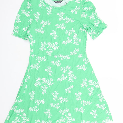 Marks and Spencer Womens Green Floral Viscose Fit & Flare Size 10 Round Neck Pullover