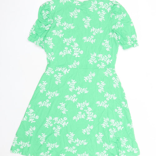 Marks and Spencer Womens Green Floral Viscose Fit & Flare Size 10 Round Neck Pullover