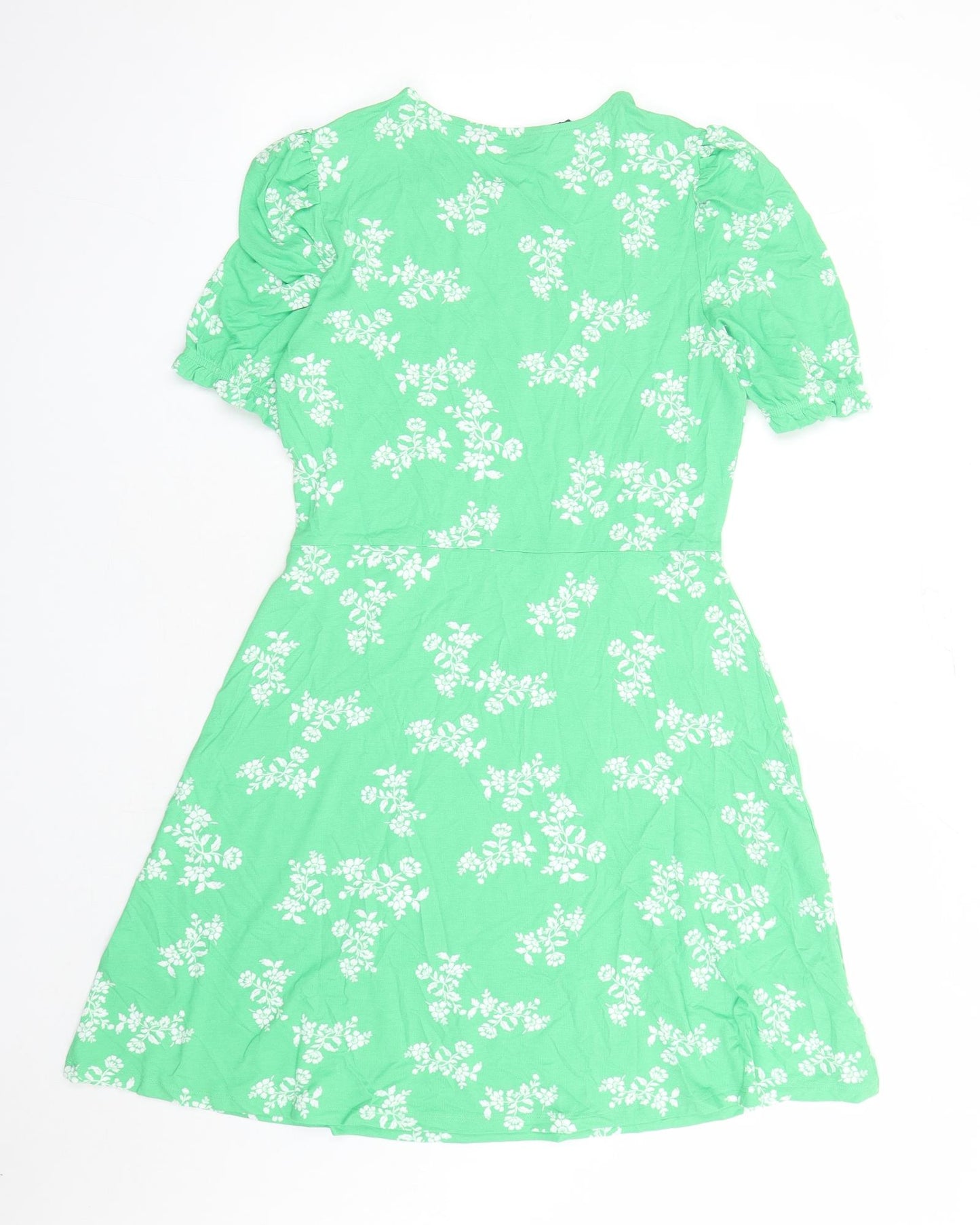 Marks and Spencer Womens Green Floral Viscose Fit & Flare Size 10 Round Neck Pullover