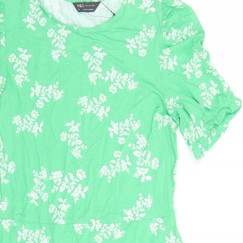Marks and Spencer Womens Green Floral Viscose Fit & Flare Size 10 Round Neck Pullover