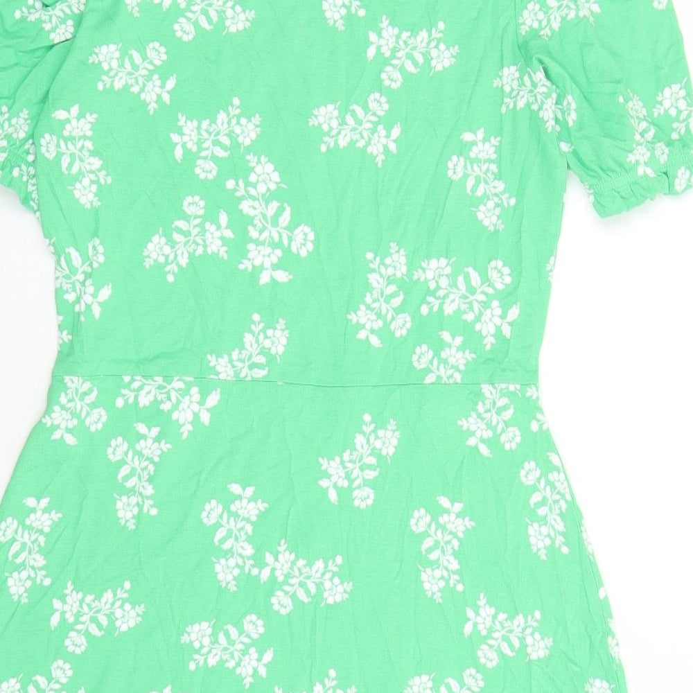 Marks and Spencer Womens Green Floral Viscose Fit & Flare Size 10 Round Neck Pullover