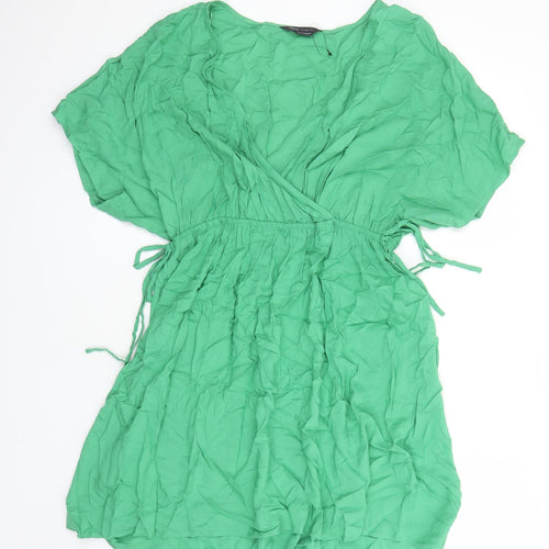 Marks and Spencer Womens Green Viscose A-Line Size 14 V-Neck Pullover