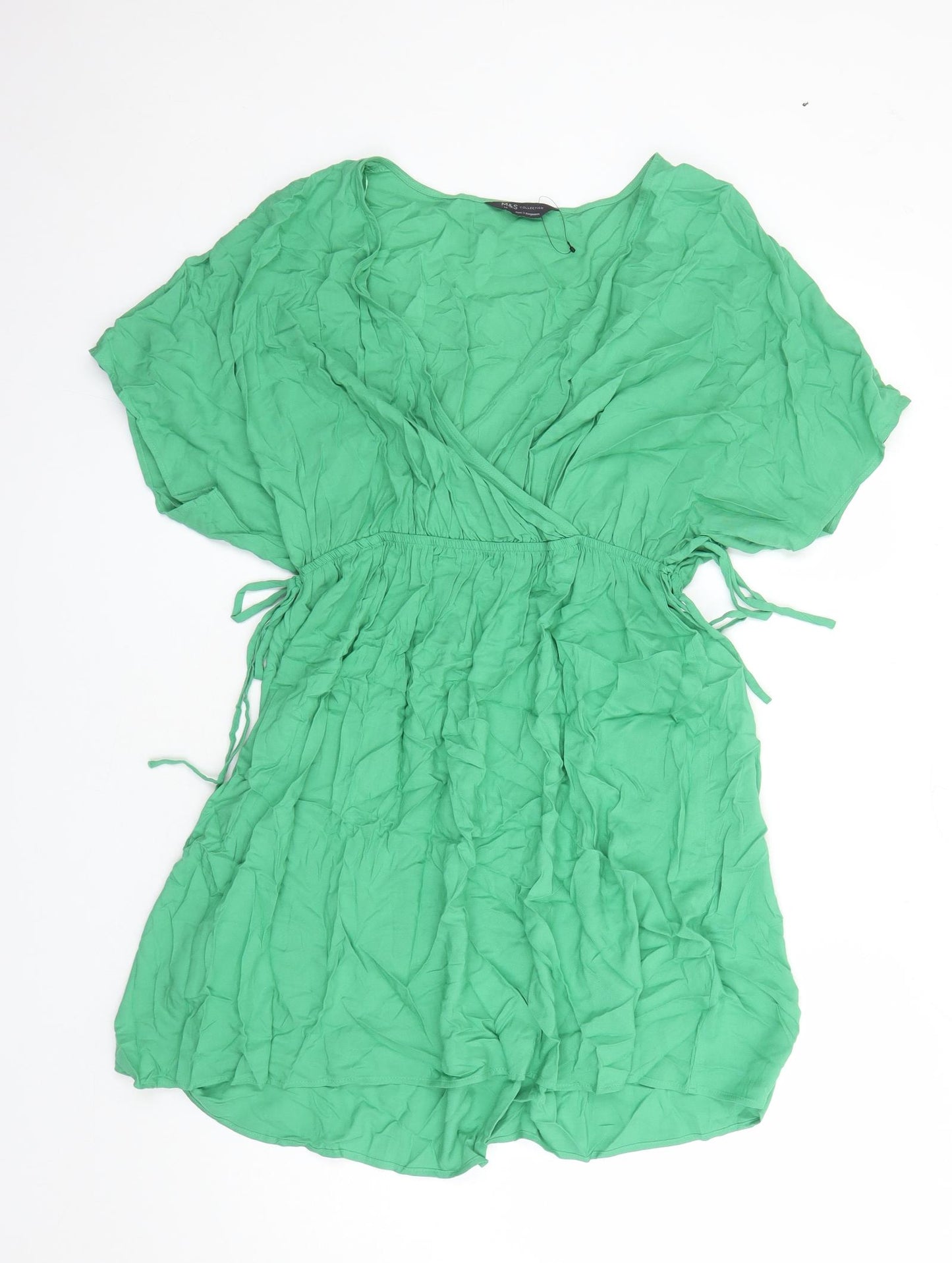 Marks and Spencer Womens Green Viscose A-Line Size 14 V-Neck Pullover