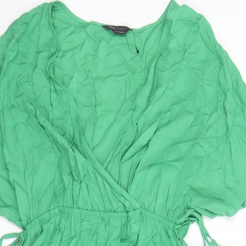 Marks and Spencer Womens Green Viscose A-Line Size 14 V-Neck Pullover