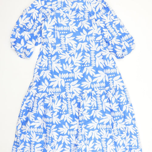 Marks and Spencer Womens Blue Geometric 100% Cotton Trapeze & Swing Size 12 Round Neck Tie