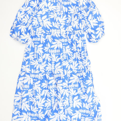 Marks and Spencer Womens Blue Geometric 100% Cotton Trapeze & Swing Size 12 Round Neck Tie