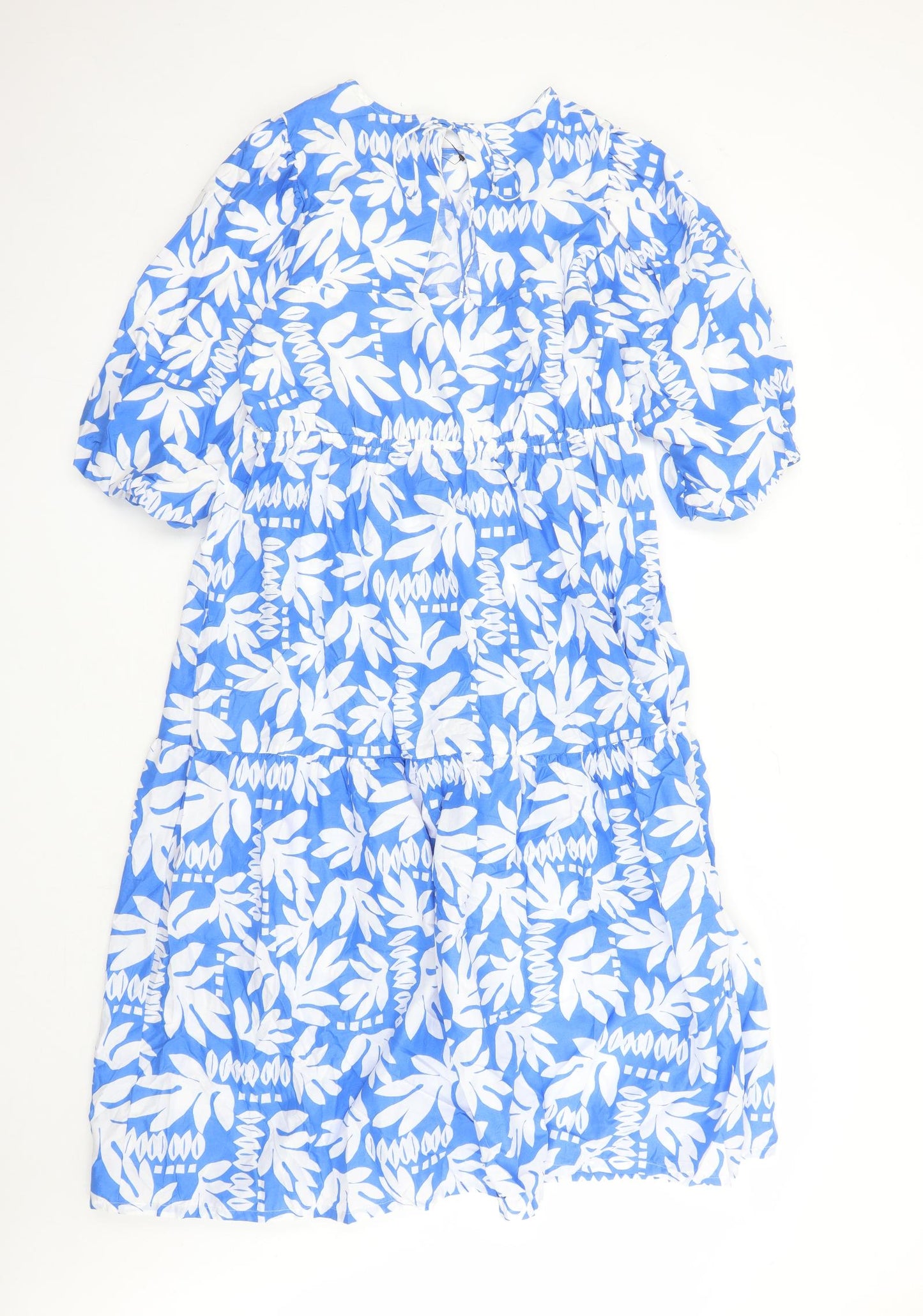 Marks and Spencer Womens Blue Geometric 100% Cotton Trapeze & Swing Size 12 Round Neck Tie