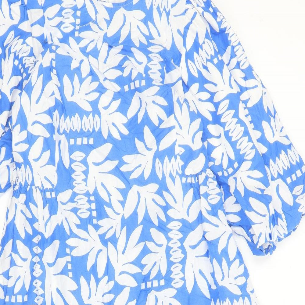 Marks and Spencer Womens Blue Geometric 100% Cotton Trapeze & Swing Size 12 Round Neck Tie