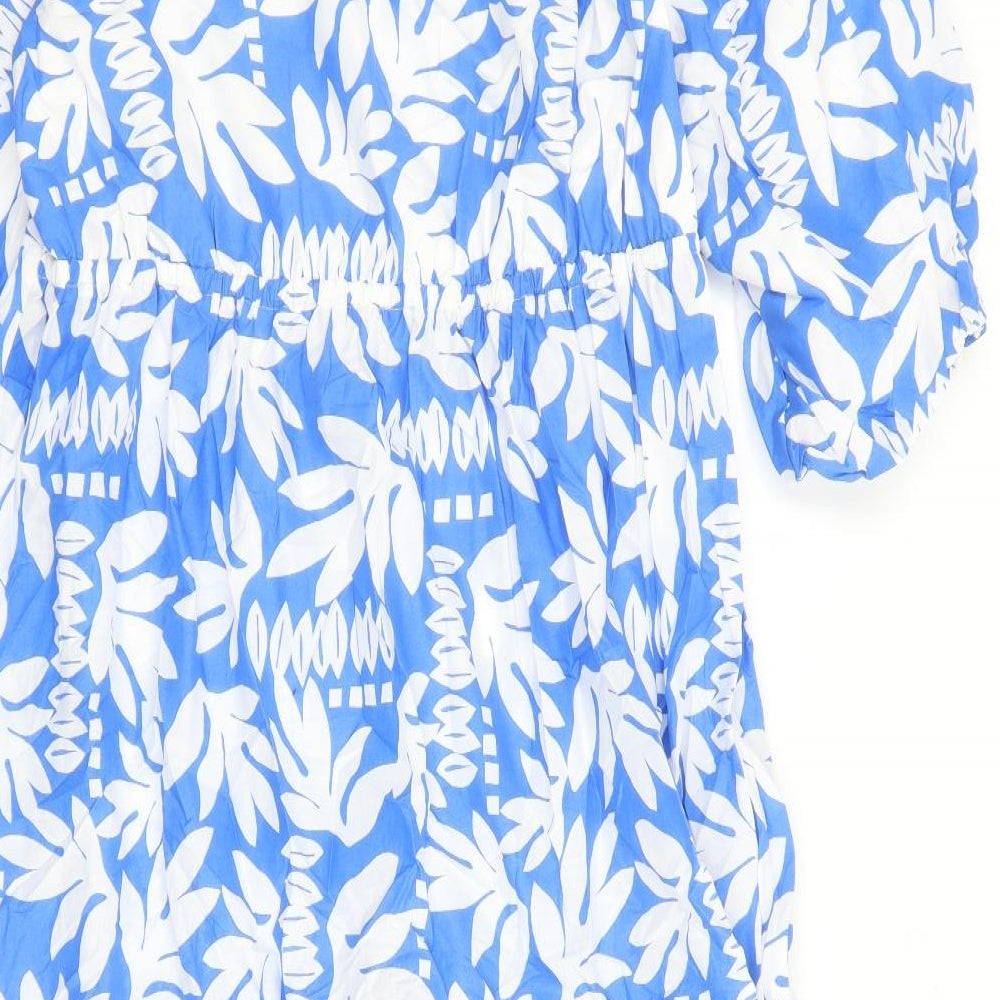 Marks and Spencer Womens Blue Geometric 100% Cotton Trapeze & Swing Size 12 Round Neck Tie