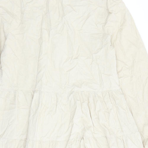 Marks and Spencer Womens Beige 100% Cotton Skater Dress Size 16 V-Neck Pullover