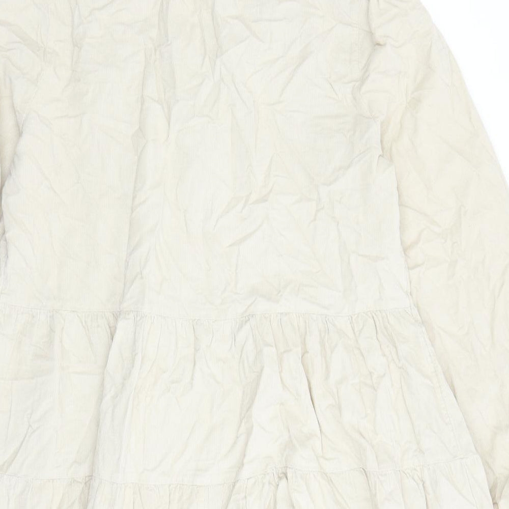 Marks and Spencer Womens Beige 100% Cotton Skater Dress Size 16 V-Neck Pullover