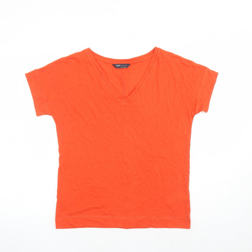 Marks and Spencer Womens Orange Flax Basic T-Shirt Size 6 V-Neck