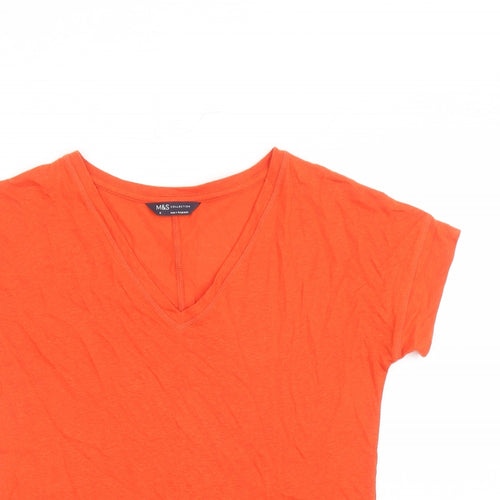 Marks and Spencer Womens Orange Flax Basic T-Shirt Size 6 V-Neck